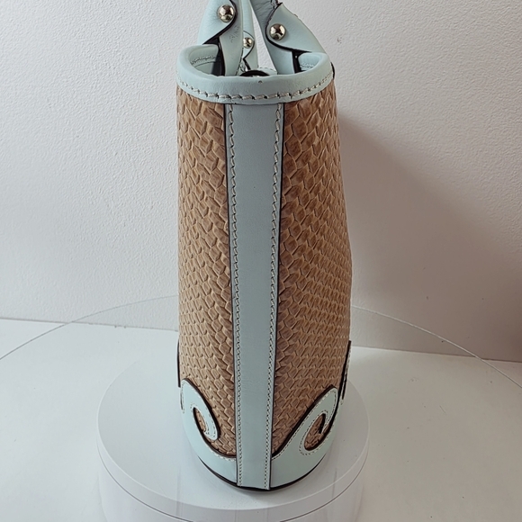 Dooney Bourke Beacon Woven Atlantic Tote Tan Mint Shoulder Bag - Picture 6 of 16